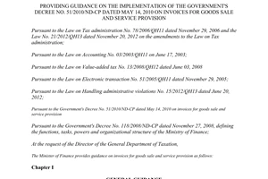Circular No. 64/2013/TT-BTC guidance Decree No. 51/2010/ND-CP on invoices