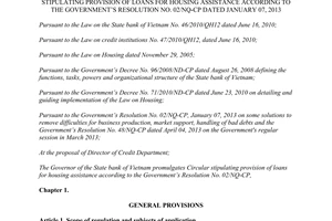 Circular No. 11/2013/TT-NHNN stipulating provision of loans for housing assistan