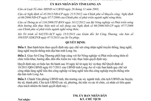 Quyết định 15/2013/QĐ-UBND xét công nhận nghề làng nghề truyền thống Long An