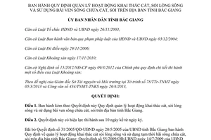 Quyết định 194/2013/QĐ-UBND quản lý khai thác cát sỏi lòng sông Bắc Giang