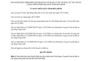 Quyết định 09/2013/QĐ-UBND quản lý dự án đầu tư xây dựng công trình tỉnh Hòa Bình