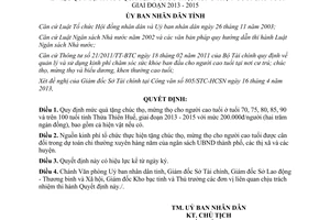 Quyết định 931/QĐ-UBND năm 2013 mức quà tặng chúc thọ mừng thọ người cao tuổi