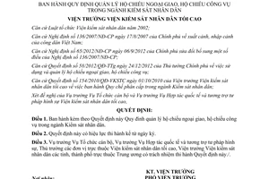 Công văn 202/QĐ-VKSTC-HTQT&TTTPHS hộ chiếu ngoại giao công vụ ngành Kiểm sát