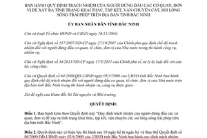 Quyết định 183/2013/QĐ-UBND trách nhiệm người đứng đầu khai thác cát sỏi trái phép Bắc Ninh