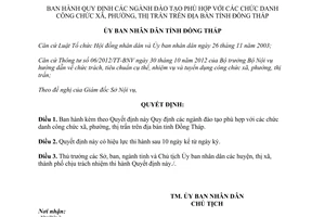 Quyết định 16/2013/QĐ-UBND các ngành đào tạo công chức xã Đồng Tháp