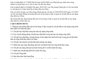 Thông tư 08/2013/TT-BXD lập và quản lý chi phí xây dựng thuỷ điện Lai Châu