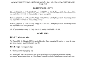 Quyết định 582/QĐ-BNV năm 2013 cơ cấu tổ chức của Vụ Pháp chế Bộ Nội vụ
