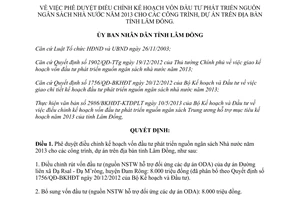Quyết định 925/QĐ-UBND năm 2013 điều chỉnh vốn ngân sách cho công trình dự án Lâm Đồng