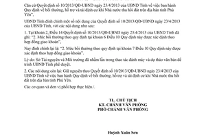 Thông báo 232/TB-UBND năm 2013 đính chính Quyết định 10/2013/QĐ-UBND Phú Yên