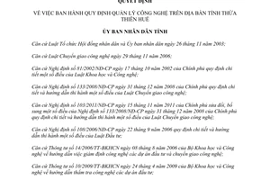 Quyết định 19/2013/QĐ-UBND Quy định quản lý công nghệ tỉnh Thừa Thiên Huế