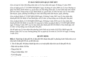 Quyết định 03/2013/QĐ-UBND chia tách thành lập tổ dân phố 40 Thủ Đức TPHCM