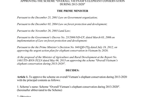 Decision No. 763/QD-TTg Overall Vietnam’s elephant conservation