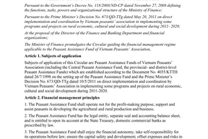 Circular No. 69/2013/TT-BTC financial management Peasant Assistance Fund