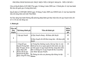Hướng dẫn 03/HD-SXD 2013 phương pháp đánh giá thực hiện tiêu chí quy hoạch Tiêu chí số 1 Thái Bình
