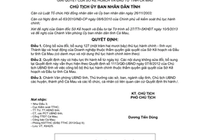 Quyết định 770/QĐ-UBND năm 2013 thủ tục hành chính Sở Kế hoạch đầu tư Cà Mau