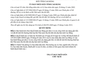 Quyết định 05/2013/QĐ-UBND giá nhà ở công trình để tính bồi thường thiệt hại khi thu hồi đất Cao Bằng