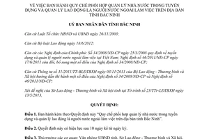 Quyết định 195/2013/QĐ-UBND phối hợp quản lý tuyển dụng lao động người nước ngoài Bắc Ninh
