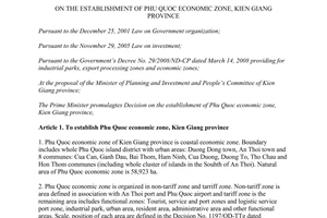 Decision No. 31/2013/QD-TTg on the establishment of Phu Quoc economic zone