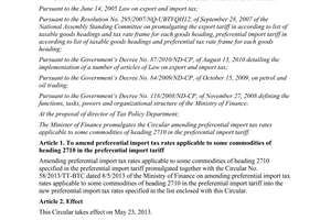 Circular No. 70/2013/TT-BTC amending preferential import tax rates applicable