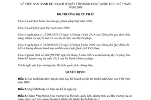 Quyết định 1171/QĐ-BTP năm 2013 sơ kết thi hành Luật Quốc tịch Việt Nam 2008