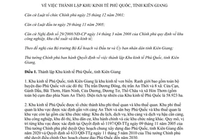 Quyết định 31/2013/QĐ-TTg thành lập Khu kinh tế Phú Quốc tỉnh Kiên Giang