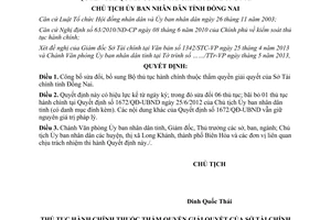 Quyết định 1532/QĐ-UBND năm 2013 công bố thủ tục hành chính tỉnh Đồng Nai