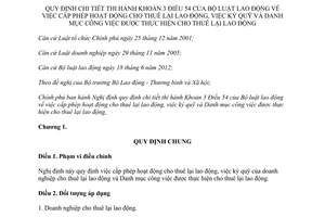 Nghị định 55/2013/NĐ-CP hướng dẫn Bộ Luật lao động cấp phép thuê lại lao động