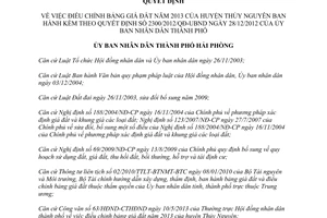 Quyết định 905/QĐ-UBND 2013 điều chỉnh bảng giá đất 2013 huyện Thủy Nguyên Hải Phòng