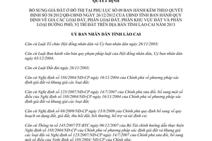 QUYẾT ĐỊNH 13/2013/QĐ-UBND bổ sung giá đất ở đô thị kèm theo 58/2012/QĐ-UBND Lào Cai