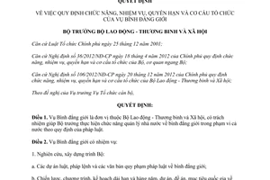 Quyết định 798/QĐ-LĐTBXH năm 2013 cơ cấu tổ chức của Vụ bình đẳng giới