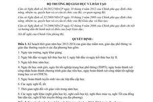 Quyết định 1840/QĐ-BGDĐT năm 2013 Khung Kế hoạch thời gian năm học 2013-2014