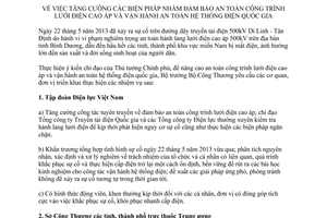 Chỉ thị 11/CT-BCT năm 2013 đảm bảo an toàn lưới điện cao áp hệ thống điện quốc gia Bộ Công thương