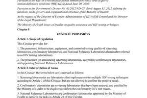 Circular No.15/2013/TT-BYT quality assurance and HIV testing techniques
