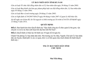 Quyết định 26/2013/QĐ-UBND tổ chức quản lý thu gom xử lý rác Hà Nam