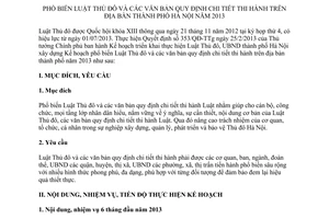 Kế hoạch 84/KH-UBND năm 2013 phổ biến Luật Thủ đô văn bản hướng dẫn tại Hà Nội