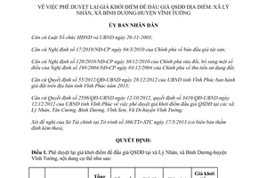 Quyết định 1328/QĐ-UBND 2013 giá khởi điểm để đấu giá quyền sử dụng đất Vĩnh Phúc