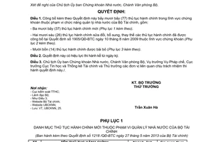 Quyết định 1218/QĐ-BTC năm 2013 thủ tục hành chính trong lĩnh vực chứng khoán