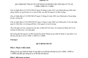 Thông tư 10/2013/TT-BTNMT quy định kỹ thuật về cập nhật cơ sở dữ liệu nền địa lý