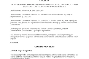 Circular No. 09/2013/TT-BTNMT management use of riparian alluvial land coastal alluvial land