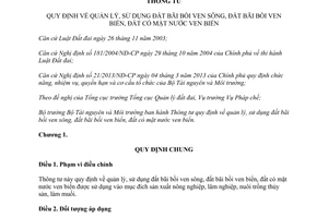 Thông tư 09/2013/TT-BTNMT quản lý sử dụng đất bãi bồi ven sông ven biển