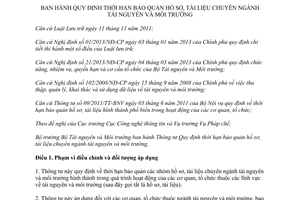 Thông tư 11 năm 2013 thời hạn bảo quản hồ sơ chuyên ngành tài nguyên môi trường