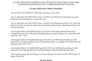 Quyết định 1039/QĐ-UBND năm 2013 cung cấp dịch vụ công trực tuyến Lâm Đồng 2013 - 2015