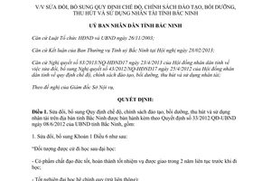 Quyết định 198/2013/QĐ-UBND sửa đổi Quyết định chế độ thu hút nhân tài Bắc Ninh