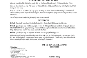 Quyết định 27/2013/QĐ-UBND chế độ thông tin báo cáo tại tỉnh Hà Nam