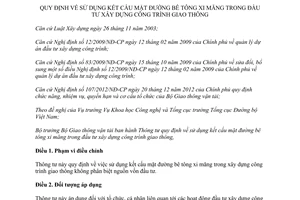 Thông tư 12/2013/TT-BGTVT quy định sử dụng kết cấu mặt đường bê tông xi măng