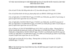 Quyết định 10/2013/QĐ-UBND Quy chế phối hợp quản lý người nước ngoài làm việc Đắk Nông
