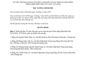 Quyết định 837/QĐ-TTg 2013 thành lập Ban Tổ chức kỷ niệm Chiến thắng Điện Biên