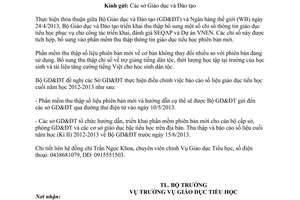 Công văn 2785/BGDĐT-GDTH báo cáo số liệu giáo dục tiểu học năm học 2012-2013