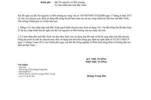 Công văn 612/TTg-KTN chuyển mục đích sử dụng đất trồng lúa để thực hiện dự án