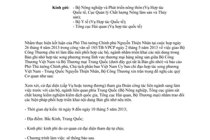 Công văn 3804/BCT-KV1 triển khai nội dung Bản ghi nhớ hợp tác song phương